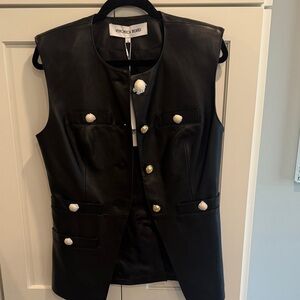 Veronica Beard Tamara Black Leather Vest